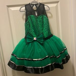Girls Green and Black Sparkle Dance Costume Weissman - Size IC (7/8)